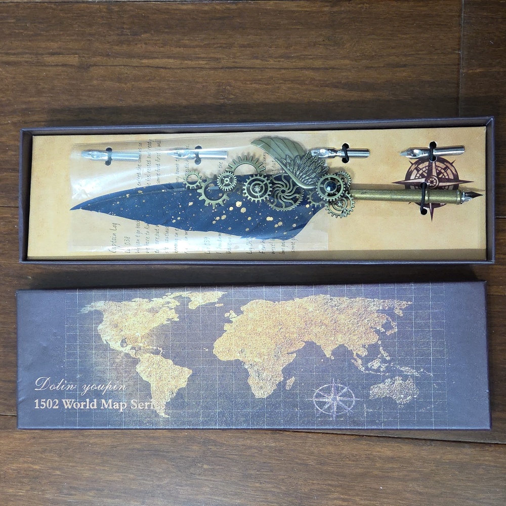 DOLIN YOUPIN 1502 WORLD MAP SERIES ANTIQUE STYLE BLUE FEATHER PEN CALLIGRAPHY